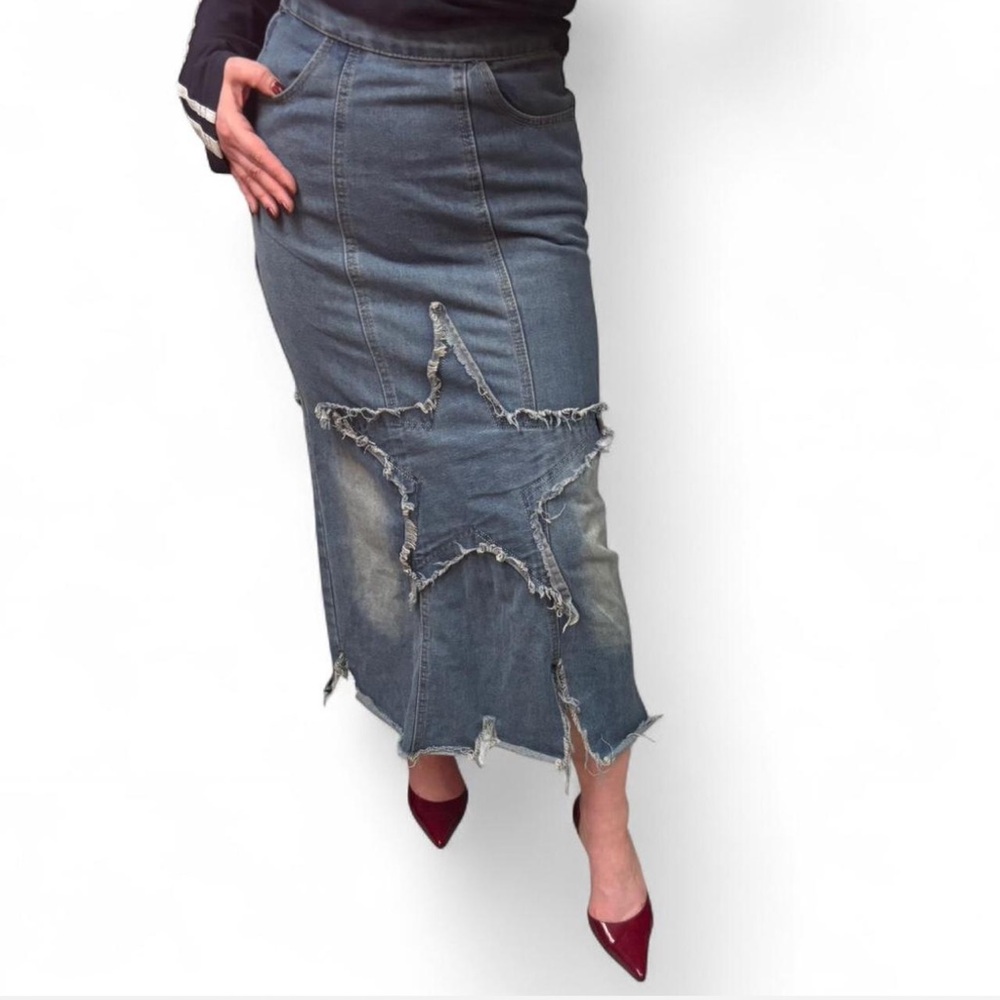 Denim Star Patch Skirt